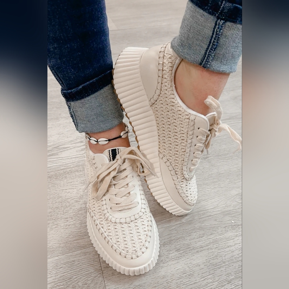 The ShuShop Women's Selina Cream Woven Casual Sneakers SIZE 10. #1450‎